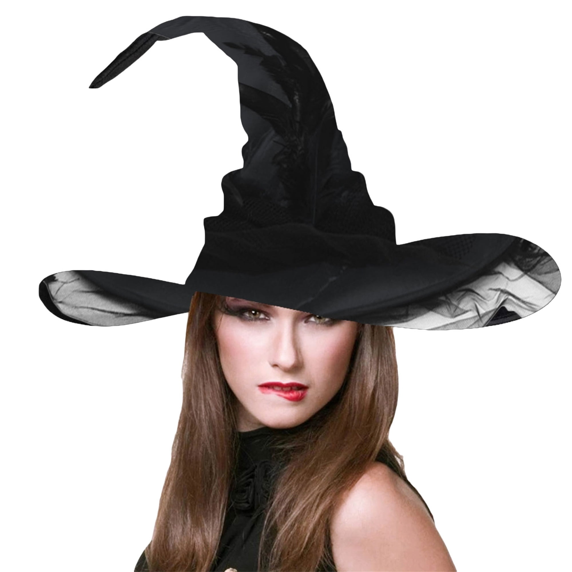 Halloween Witch Hats, Feather Wizard Hats with Tulle, Carnival Costume