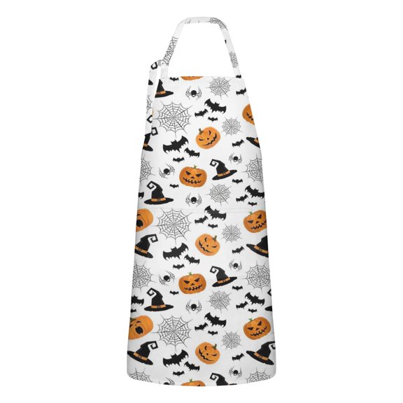 Halloween Witch Hats Pumpkins and Spider Webs Apron-Garden Aprons for Women with Pockets-Cotton Linen Waterproof Kitchen Cooking Gardening Aprons Adjustable for Kitchen,Cooking,BBQ and Salon 32"x27"