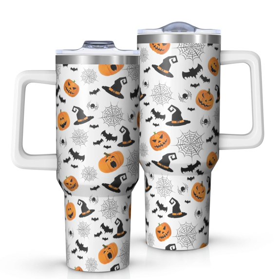 Halloween Witch Hats Pumpkins and Spider Webs Tumbler with Handle and Lid,40oz Double Wall Vacuum Insulated Tumbler,Cups Gift for Women and Men