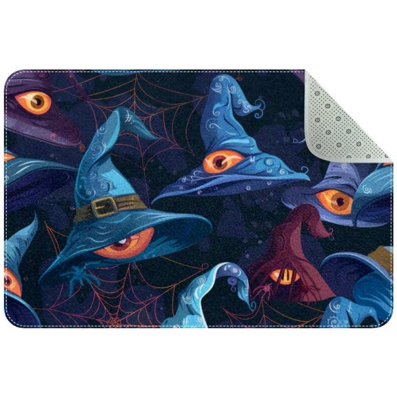 Halloween Witch Hats Seamless Pattern Small Area Rug, Non-Slip Door Mat Indoor Floor Mat, Washable Kitchen Rug Entrance DMat for Bedroom Living Room