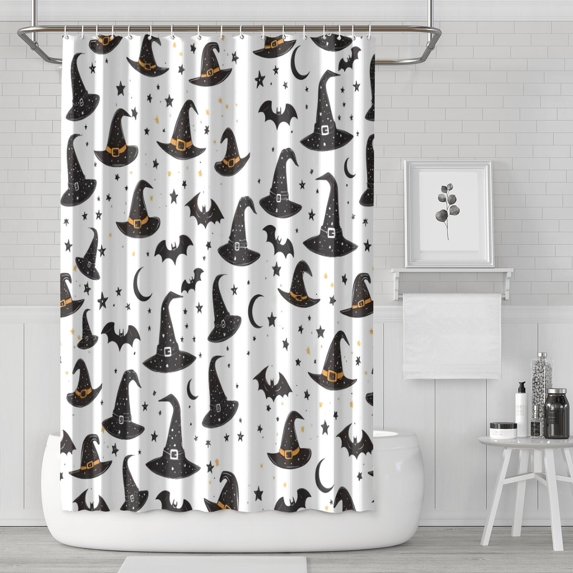 Halloween Witch Hats and Bats Shower Curtain 72"x72" ,Bathroom Decorative Shower Curtains Set with 12 Hooks,Modern Waterproof Washable Shower Curtain
