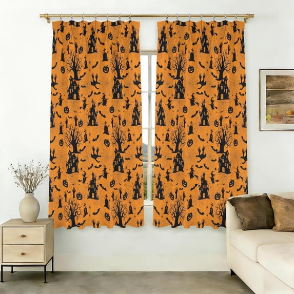 Halloween Witch Hauntedhouse Pinch Pleat Semi Sheer Linen Curtains ...