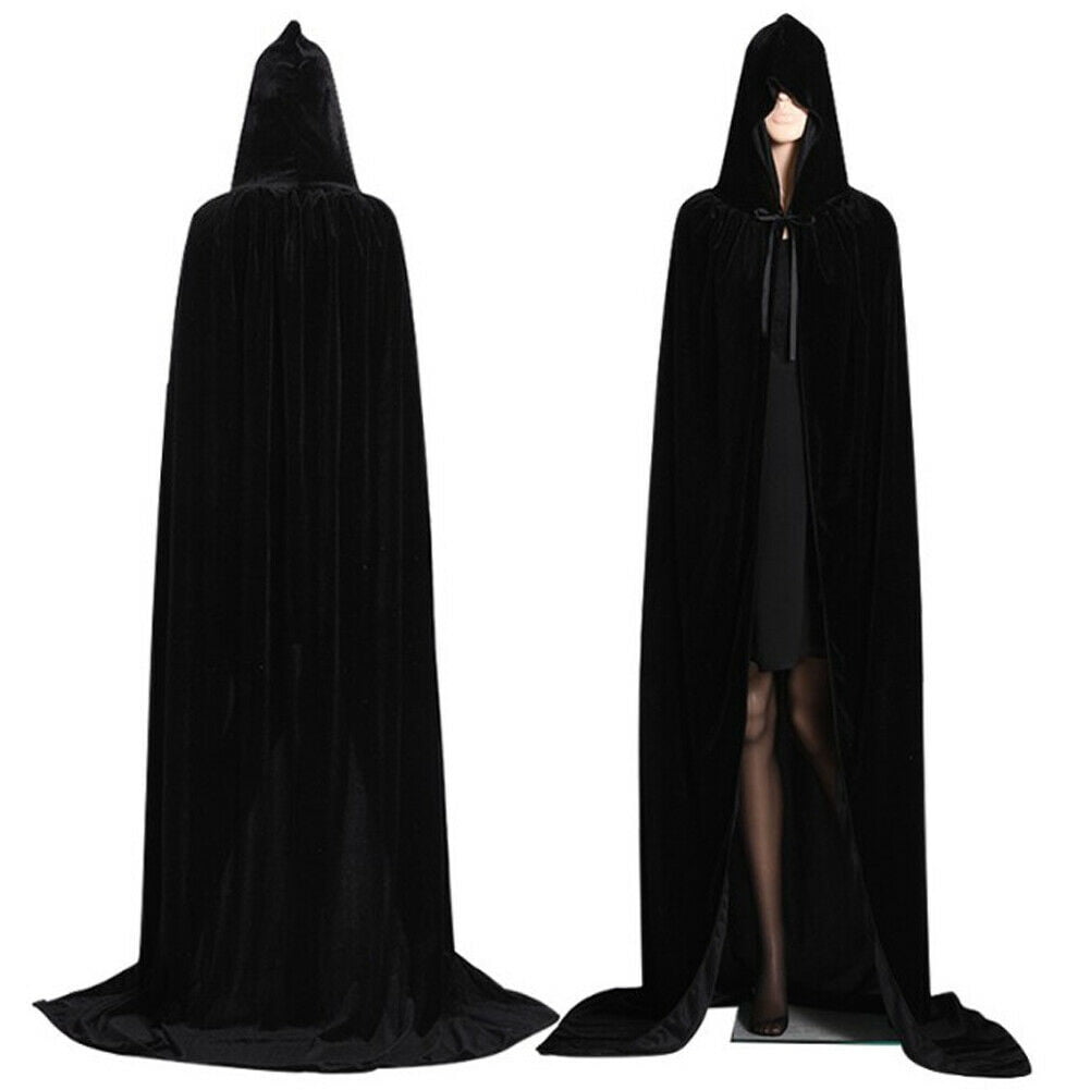 Halloween Witch Hooded Robe Cloak Long Velvet Cape Cosplay Costume ...