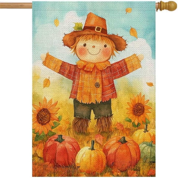 Fall Scarecrow Garden Flag 28x40 Double Sided, Small Burlap Autumn Pumpkin Thanksgiving Farmhouse Yard Decoration for Outside