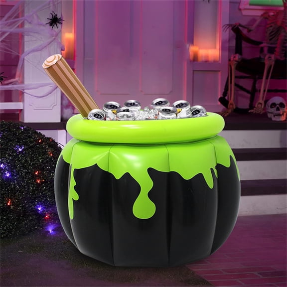 Halloween Witch Inflatable Cauldron Cooler Ice Bucket, Witch Theme Cauldron Inflatable Black Cauldron Ice Bucket for Luau Swimming Pool Halloween Party Photo Prop Decoration, Inflatable Cooler