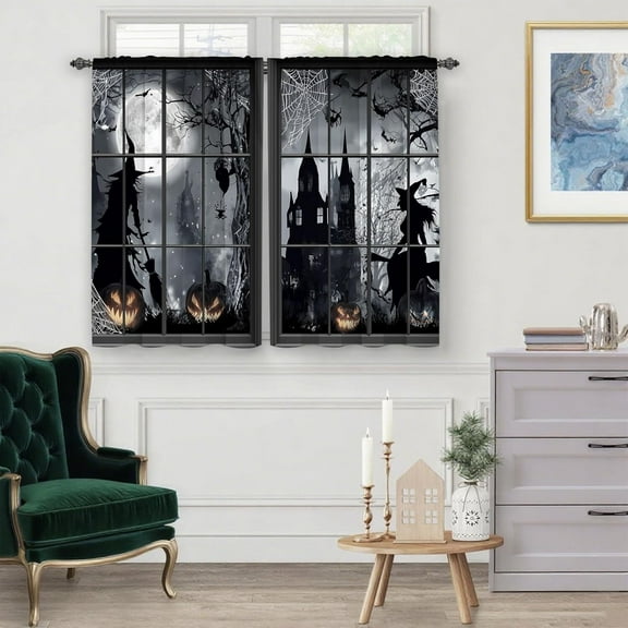 Halloween Witch Kitchen Curtains Cafe Curtains for Bathroom Dining Room Living Room Pocket Window Drapes 2 Panels Set 28"x40"