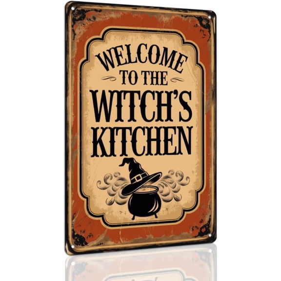 Halloween Witch Kitchen Metal Tin Sign Rustic Wall Decor for Kitchen Farmhouse Entryway 8x12 Inch