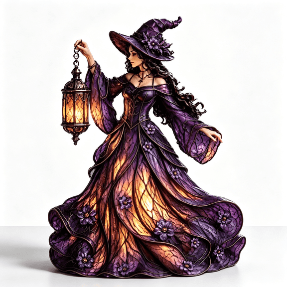 Halloween Witch Lamp, Collectible Gothic Witch Figure with Lit Lantern for Halloween Holiday Gift