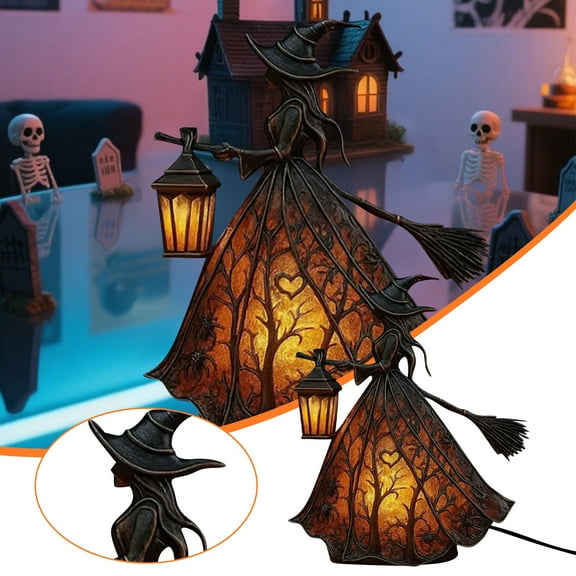 Halloween Witch Lamp, Cute Vintage Witch Lamp with Soft Glow, Spooky Gothic Witches Lamps Night Light with Warm Light, Vintage Witches Statues Light for Halloween, Bedroom and Desk