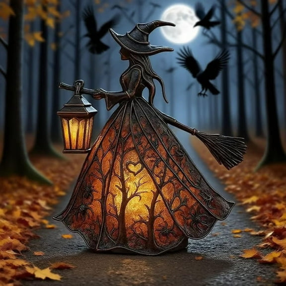 Halloween Witch Lamp, Gothic Spooky Witch Decor with Holding Lantern, Unique Table Lamp Decoration Figurine, Standing Night Light for Home, Porch, Tabletop, Party Decor, Halloween Gift(1PC)