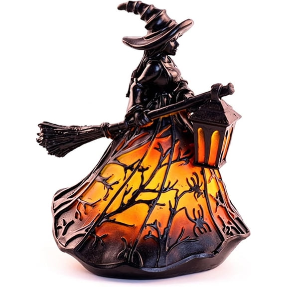 Halloween Witch Lamp, Gothic Spooky Witch Night Light, Resin Wizard Hat Witch Table Lamp Halloween Decor, Suitable for Indoor Party & Spooky Outdoor Halloween Decoration