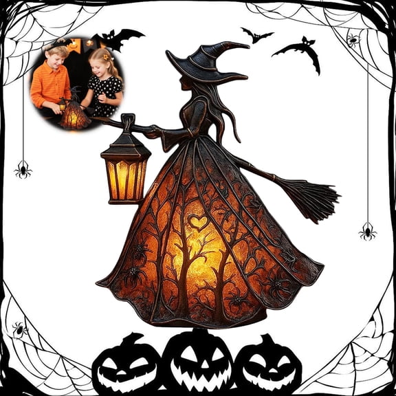 Halloween Witch Lamp, Gothic Stained Glass LED Witch Hat Night Light, Small Stained Glass Witch Figurine Lights for Home Shelf Mantels Kitchen Porch Tabletop Party Decor Gifts