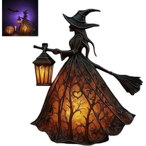 Halloween Witch Lamp, Gothic Stained Glass LED Witch Hat Night Light, Spooky Handmade Table Lamp for Home Decor, Haunted House Centerpiece, Halloween Party Indoor Outdoor Decor (1/2PCS)