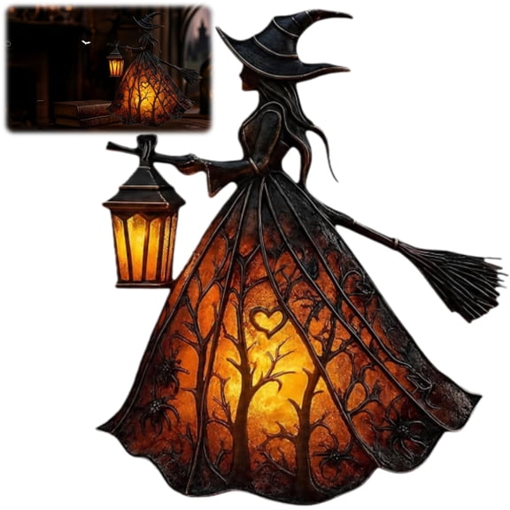 Halloween Witch Lamp, Gothic Style Spooky Home Decor, Glowing Witch Light for Haunted Parties, Office, or Porch, 7-inch, Unique Centerpiece for Spooky Vibes