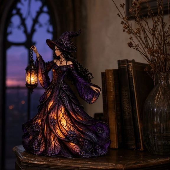 Halloween Witch Lamp Resin Figurine, Witch Themed Tabletop Light Decoration For Shelf Desk Table Home Party Halloween Holiday Decor