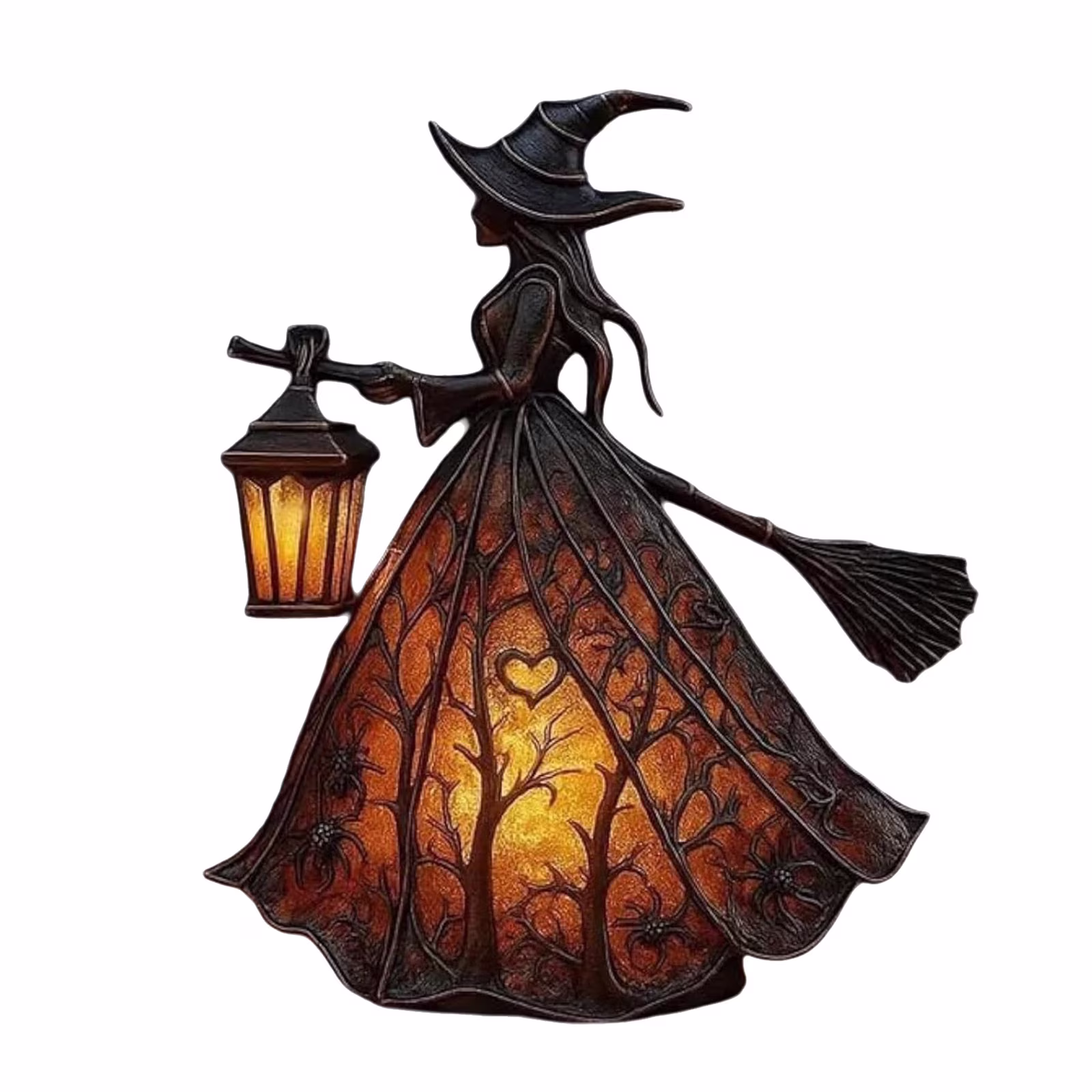 Halloween Witch Lamp Resin Gothic Witch Decor with Warm LED Lights, Battery Powered Lantern Statue for Home Halloween Party Decorations