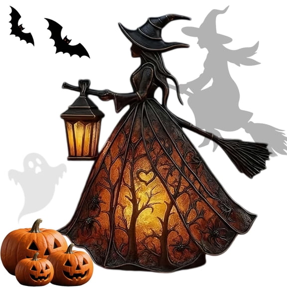 Halloween Witch Lamp, Stained Glass Table Lamp, LED Decorative Light