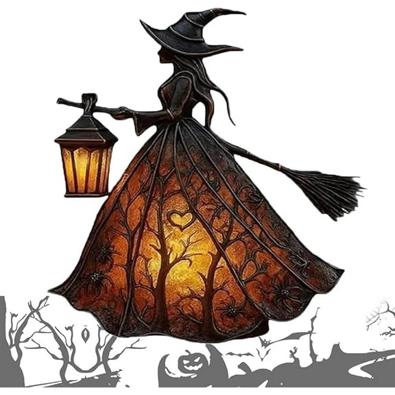 Halloween Witch Lamp, Stained Gothic Witch Hat Led Lamp for Stained Glass Inspired, Spooky Decorative Standing Night Light, Unique Halloween Party Lighting Decorations Indoor, USB Switch Control