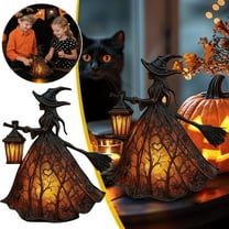 Halloween Witch Lamp, Witch Hat Lamp Stained Glass for Inspired, Led Gothic Lamp, Flying Witch Spooky Decorative Standing Night Light, Halloween Lamp Shade Lighting Decorations