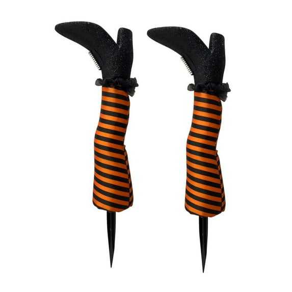 Halloween Witch Leg Decorations, 2pcs Upside Down Stripe Witch Legs Yard Stake for Halloween Outdoor House Party Supplies