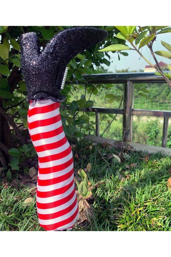 Halloween Witch Leg Garden Stakes, 1 Pack 13.5 Inch Decorative Striped Fake Legs with Shiny Wide Heeled Shoes Outdoor Weather-Resistant for Outdoor Halloween Yard Decor Scary for Patio Garden