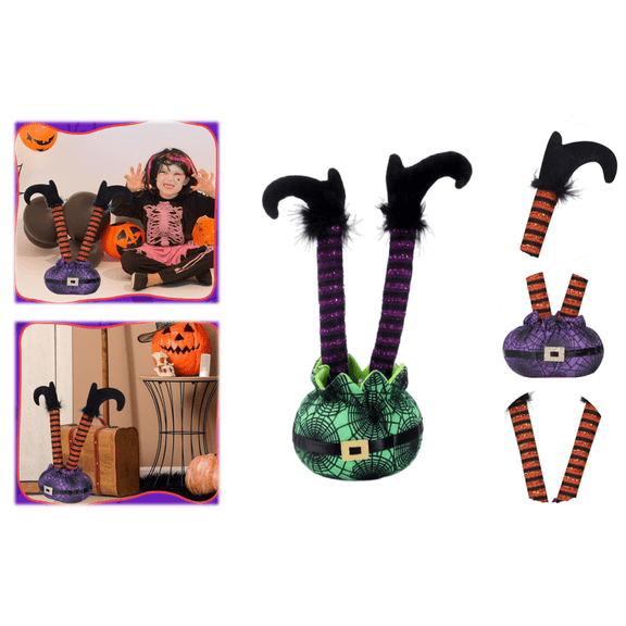Halloween Witch Leg Props - Inverted Elf Legs for Doorway Table Garden - Bendable Fabric Decoration - Purple or Green - 1PC or Set (Green)