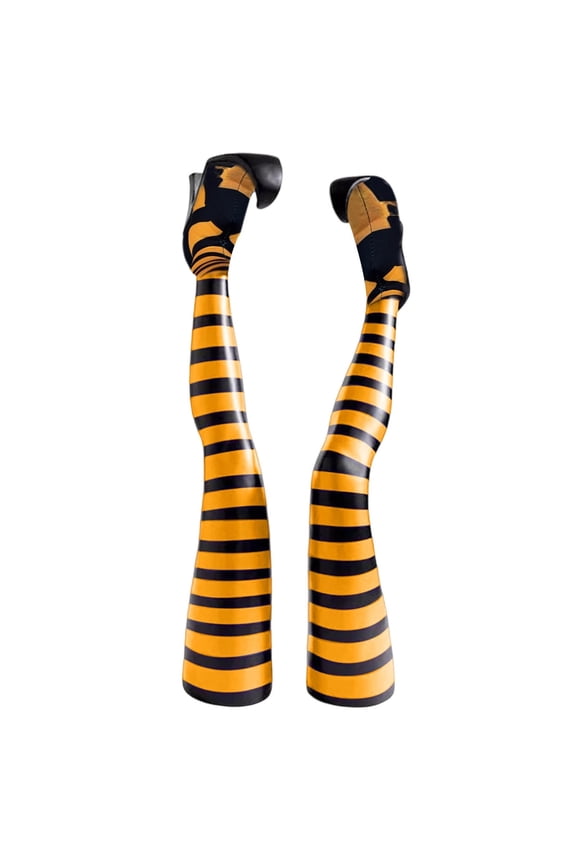 Halloween Witch Leg Yard Decoration, 15 Inch Striped Prosthetic Legs with Telescopic Pole for Porch Haunted Display