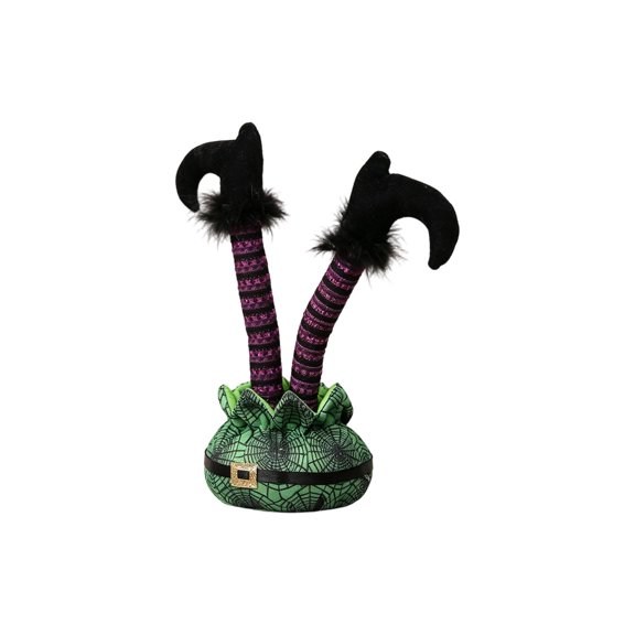 Halloween Witch Legs Tabletop Decor – Inverted Poseable Centerpiece with Striped Tights and Weighted Base for Party Scene