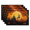 thumbnail image 1 of Halloween Witch Linen Placemats Set of 4 12x18 inch Bat Castle Pumpkin Table Mat Heat-Resistant Washable Wipeable Place Mat for Party Kitchen Dining Home Decor, 1 of 5