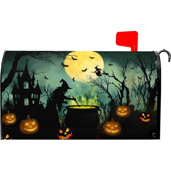 Halloween Witch Mailbox Covers Magnetic Castle Bat Fall Pumpkin Mailbox Cover Standard Size 21 x 18 Inch Trick or Treat Farmhouse Mail Box Wraps for Farmhouse Garden Yard Decor