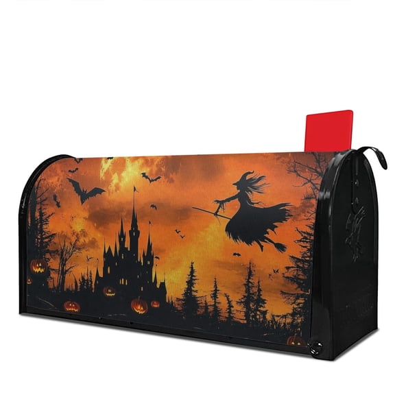 Halloween Witch Mailbox Covers Magnetic Castle Bat Fall Pumpkin Mailbox Cover Standard Size 21 x 25.5 Inch Trick or Treat Farmhouse Mail Box Wraps for Farmhouse Garden Yard Decor