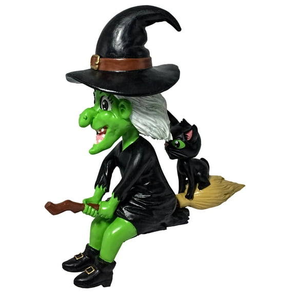 Halloween Witch Mantle Mates Sitting Double Bobblehead with Cat