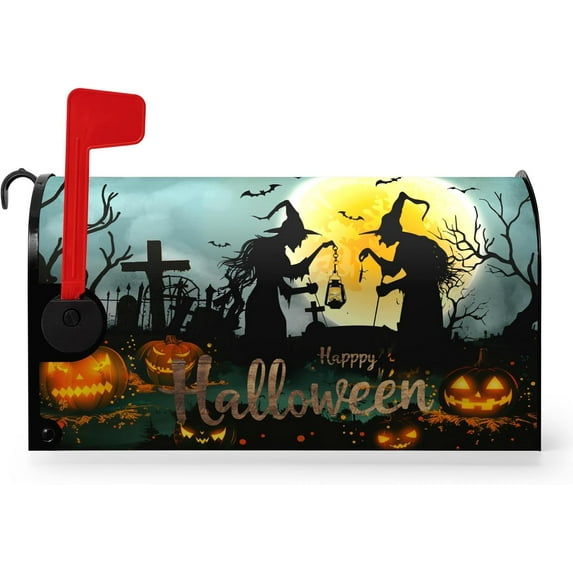 Halloween Witch Moon Mailbox Covers Magnetic 25.5 x 21 Inch Halloween Pumpkin Lanterns Seasonal Pattern Home Houses Mailbox Wraps Letter Box Cover Decorations Large Size for Outdoor
