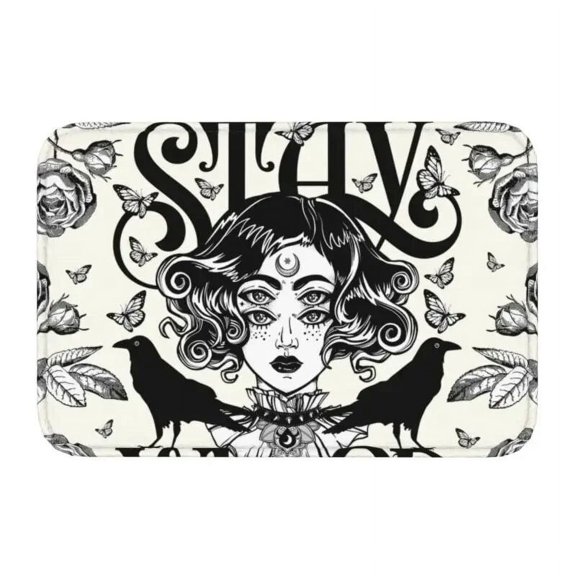 Halloween Witch Moonlight Ride Front Floor Door Entrance Mat Outdoor Goth Occult Bathroom Kitchen Doormat Garage Carpet Rug