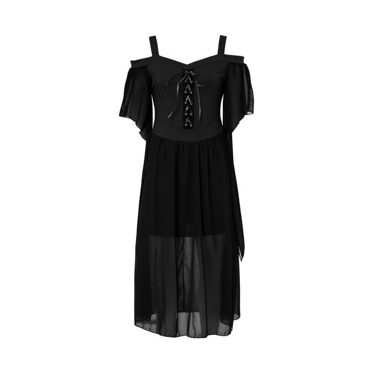 Halloween Witch Off Shoulder Dress Women Plus Size Vintage Lace Up