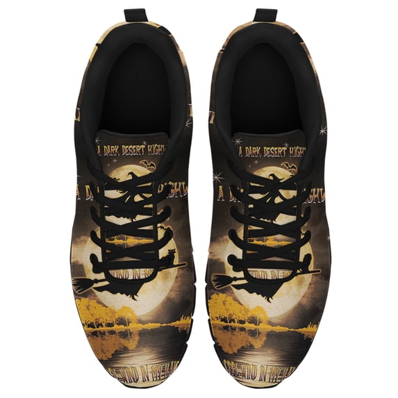 Halloween Witch On A Dark Desert Highway Running Shoes Sneakers Mesh Black Size 4