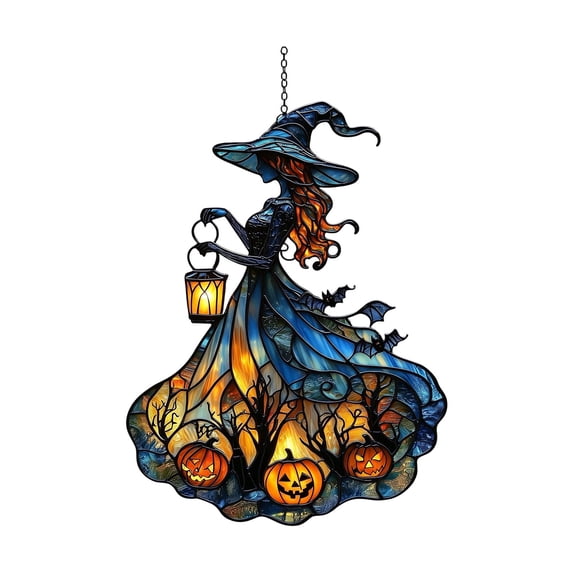 Halloween Witch Ornament Acrylic Suncatcher Window Hanging Wall Decor for Indoor Outdoor Door 2D Halloween Gifts