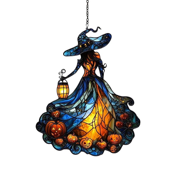 Halloween Witch Ornament Acrylic Suncatcher Window Hanging Wall Decor for Indoor Outdoor Door 2D Halloween Gifts
