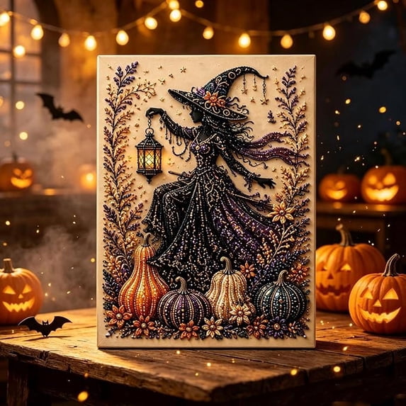 Halloween Witch Pearl Diamond Art Kit,3D Crystal Bead Full Drill Design with Easy Beginner Friendly Craft,Perfect Fall Halloween Home Wall Art for Party Display Seasonal Gifts