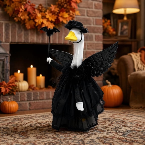 Halloween Witch Porch Goose Outfit, Black Dress with Hat & Wing Set for 23 Inch Cement Lawn Goose Statue for Yard Patio Outdoor Goose Costume Decor