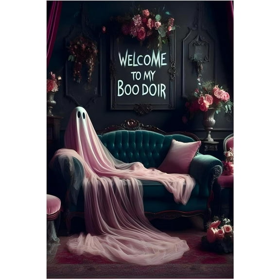 Halloween Witch Poster Gothic Boudoir Decor Welcome To My Boo Doir Ghost Print Dark College Poster Romantic Goth or Emo Present Pink Roses Paintings Print for Bedroom Home Decorch Unframed
