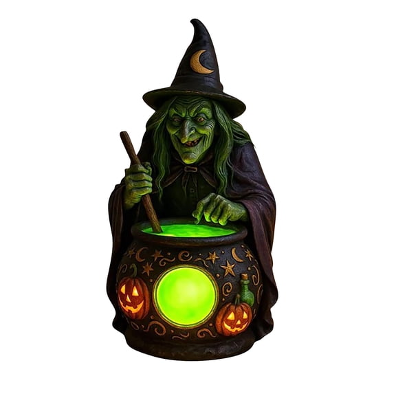 Halloween Witch Pot Lights With Spooky Green Light, Halloween Interior Decoration, Led Landscape Lights, Scary Witches Brew Pot Lights, Witch Ghost Lights for Home And Holiday Garden Decorations.