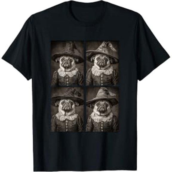Halloween Witch Pugs Animals Dogs Witches Vintage Holiday T-Shirt, Size S-5XL