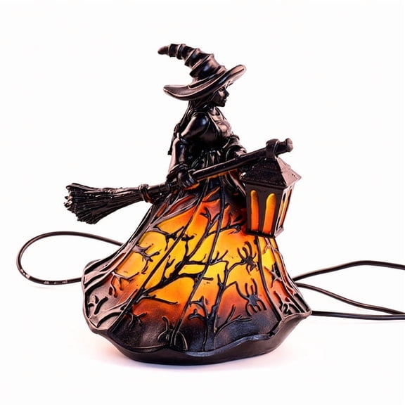 Halloween Witch Resin Statuette Lamp, Witch LED Table Lamp, Gothic Witch Decor with Lights, Resin Desktop Ornament With Warm Light For Spooky Home Party And Festive Decor, Halloween and Gift