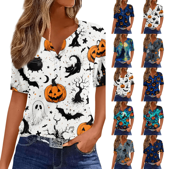 Halloween Witch Shirts Women Fall T-Shirts Cute Autumn Graphic Tees Funny Tops White 2XL