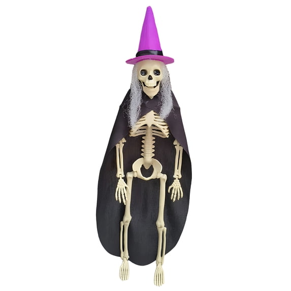 Halloween Witch Skeleton Decor 16 Inch, Full Body Posable Joints Hanging Skeletons for Halloween Decor, Graveyard Props, Haunted House Accessories, Spooky Scene Party Favors