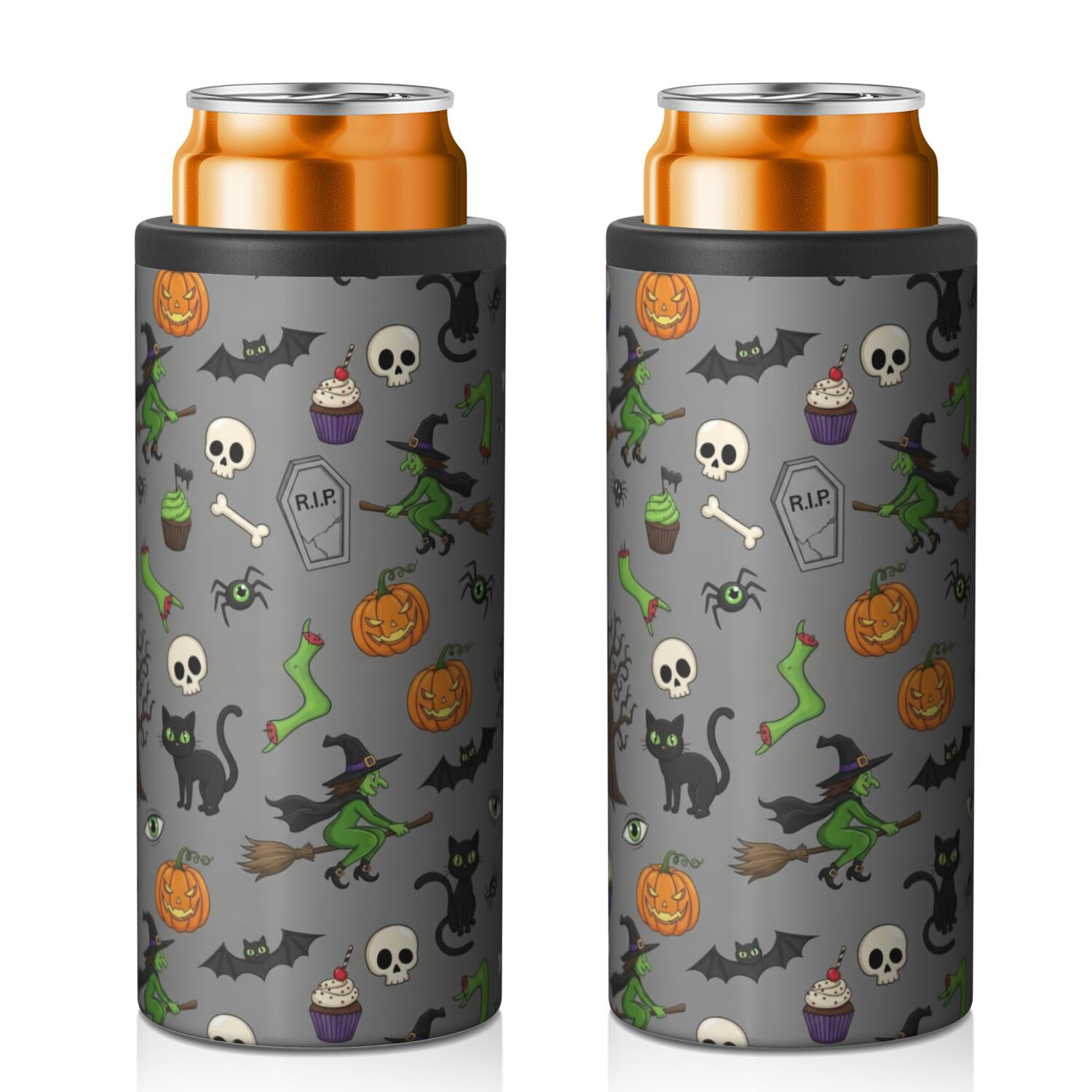 Halloween Witch & Spooky Icons Pattern 12oz Can Cooler, Vacuum ...