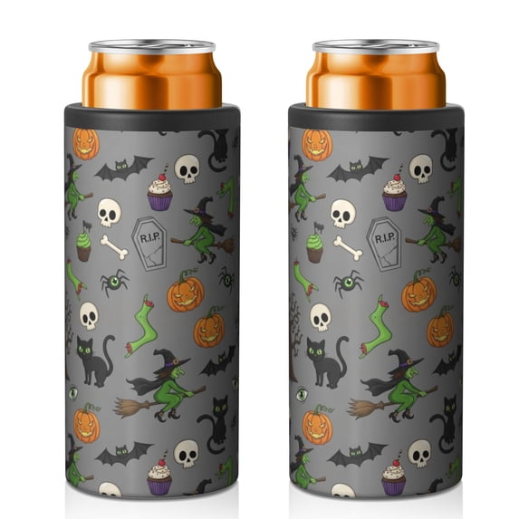 Halloween Witch & Spooky Icons Pattern 12oz Can Cooler, Vacuum ...