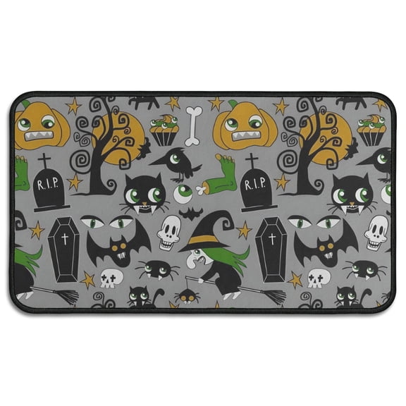 Halloween Witch Spooky Icons Pattern Door Rugs,Washable Non Slip Door Mats Indoor,Decorative Door Mats,Entry Mat Indoor for Entrance,Bedroom,Kitchen,Bathroom,30"x17"