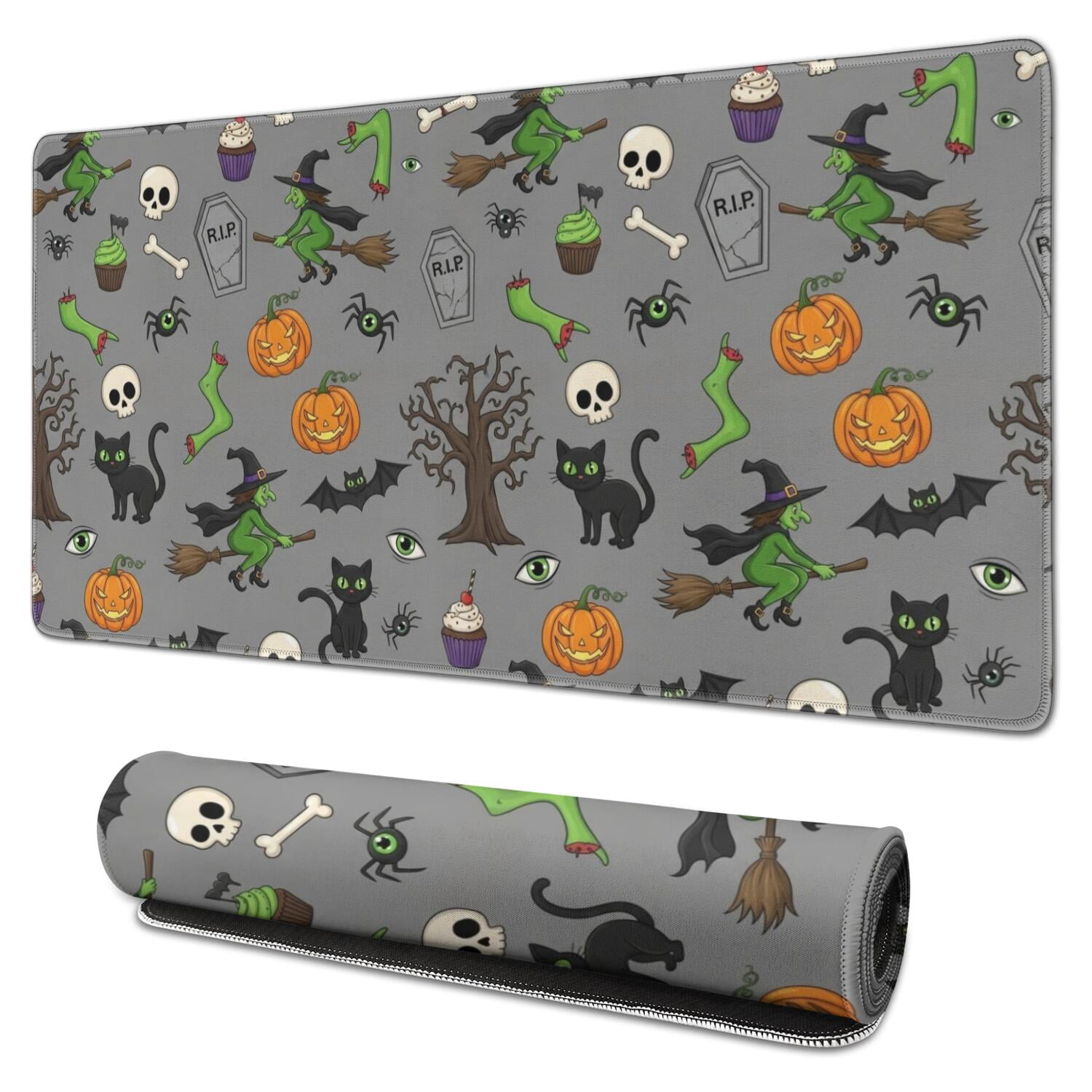 Halloween Witch & Spooky Icons Pattern Extended Large Mouse Pad, Large ...